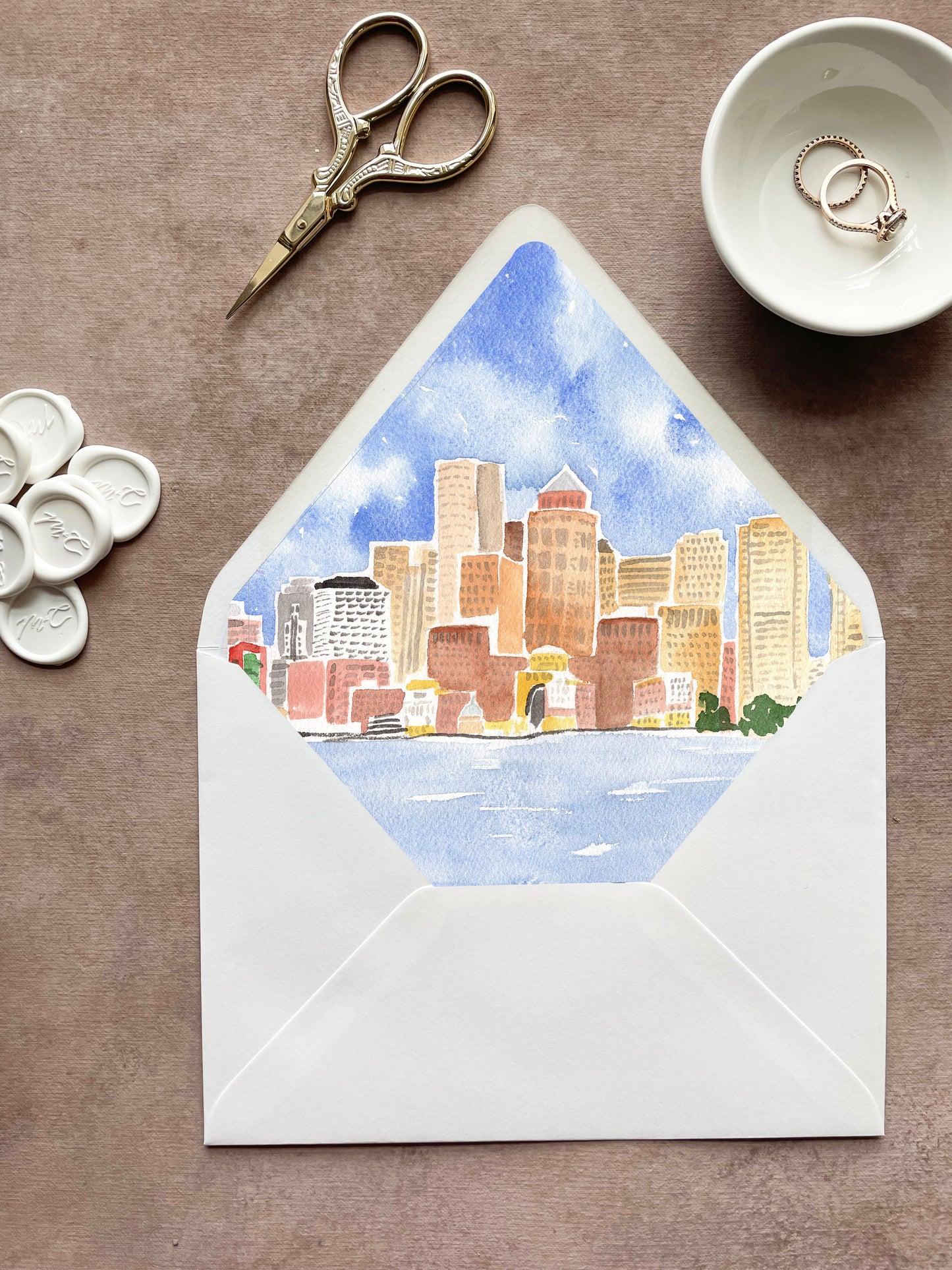 Boston City Skyline Envelope Liner | Euro Flap | Set of 10