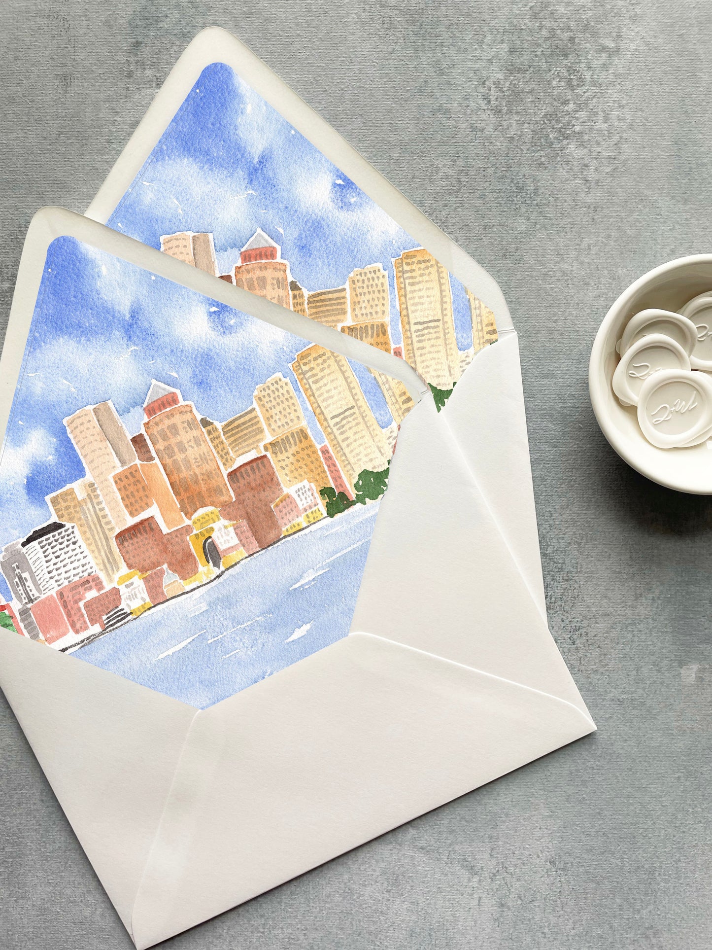 Boston City Skyline Envelope Liner | Euro Flap | Set of 10