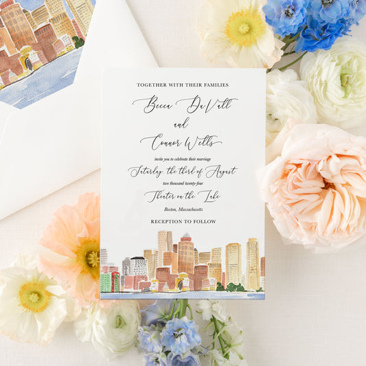 Boston Massachusetts | Watercolor Wedding Invitations