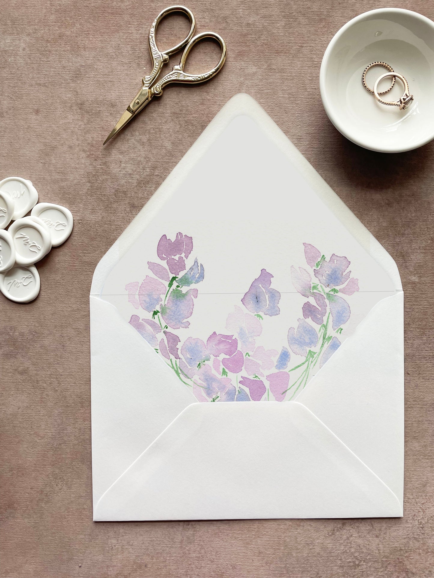 Purple Floral Watercolor Envelope Liner | Euro Flap | Set of 10