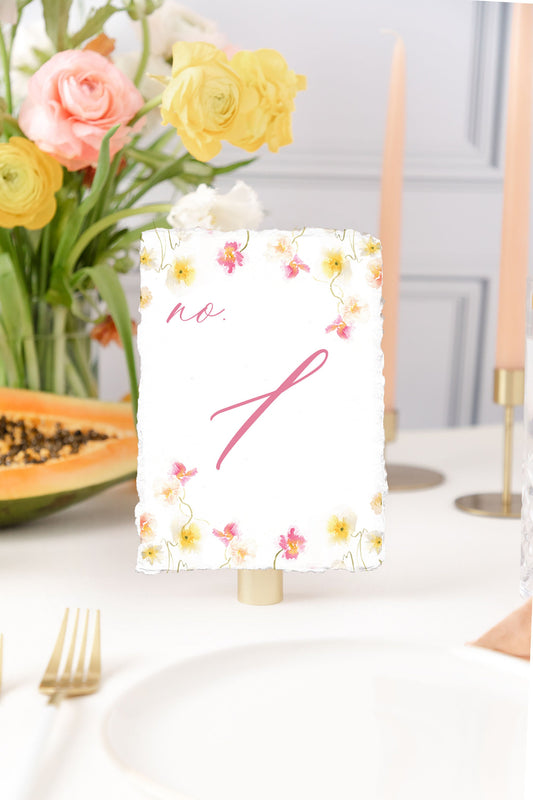 Bright Floral Poppies Watercolor Table Numbers | Handmade Paper