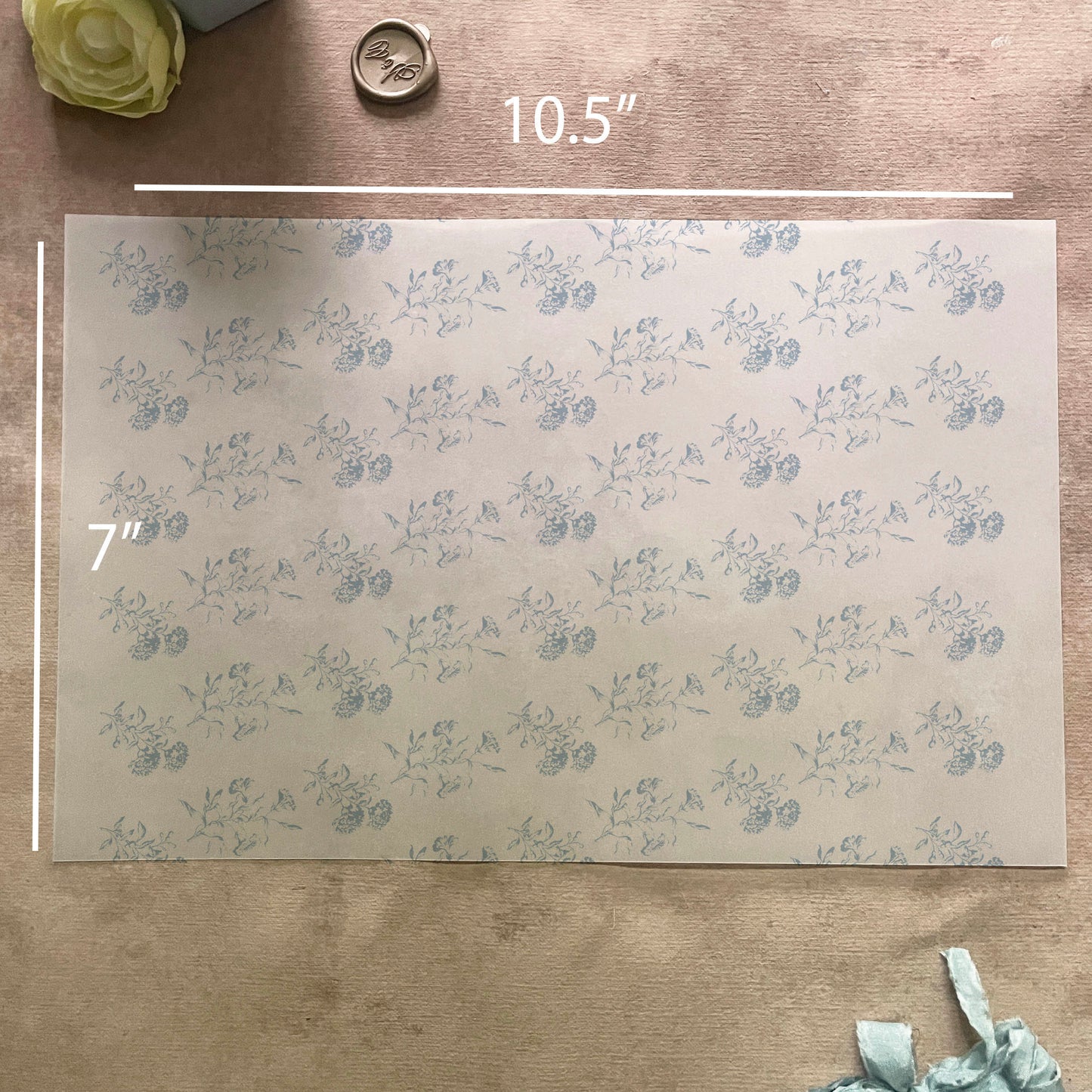 Blue Toile Floral Vellum Wrap | A7 | Set of 10