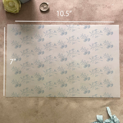 Blue Toile Floral Vellum Wrap | A7 or A6 | Set of 10