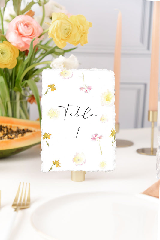 Bright Floral Wildflower Watercolor Table Numbers | Handmade Paper