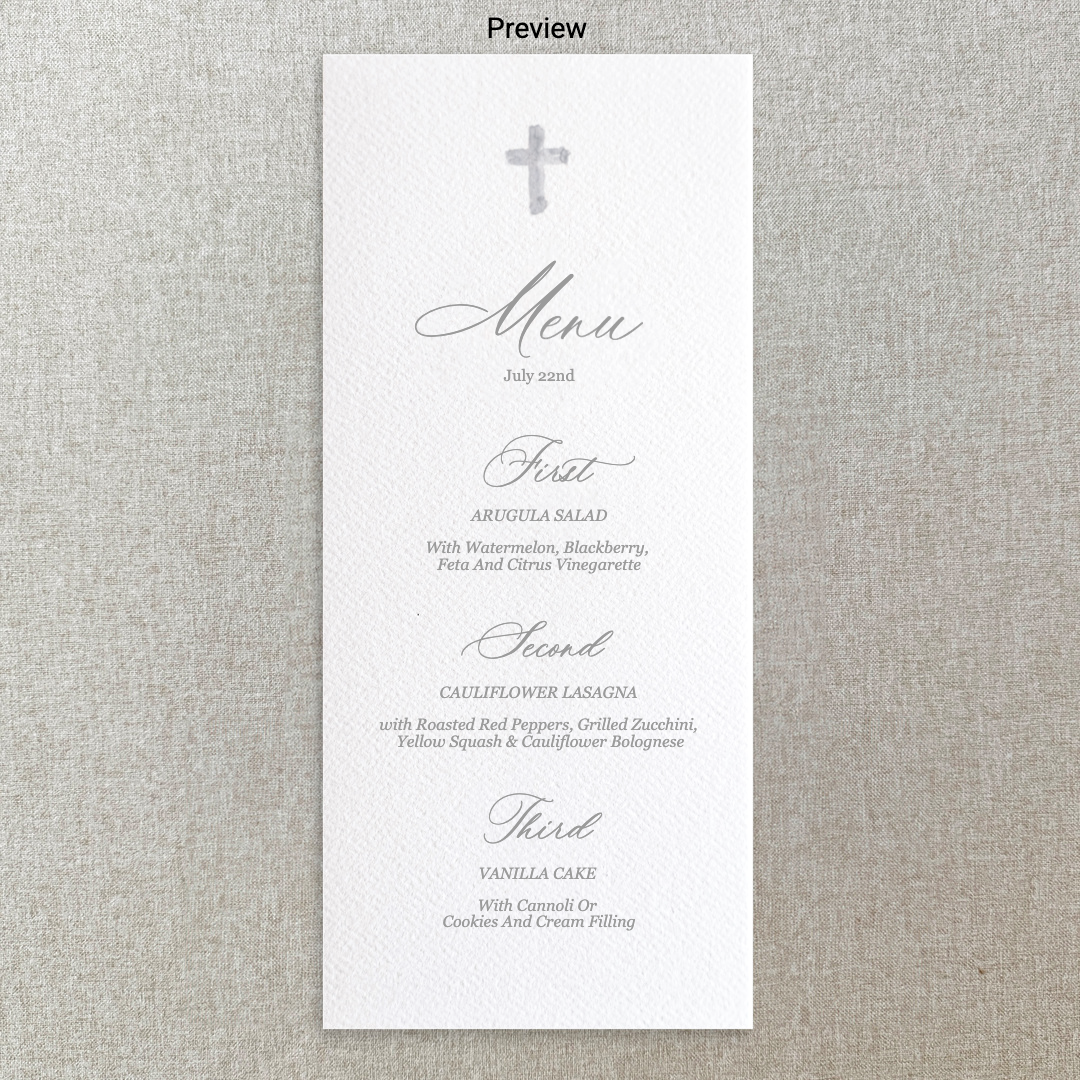 Grey Baptism Menu