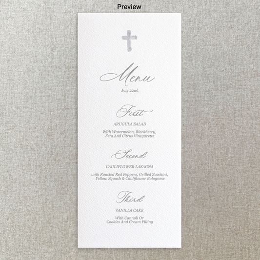 Grey Baptism Menu