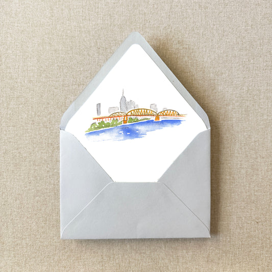 Nashville Tennessee Watercolor Euroflap Envelope Liner | Set of 10 | For 5x7” invitations