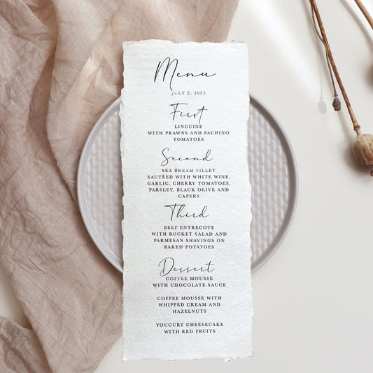 Semi-custom Handmade Paper Wedding Menu | Set of 10 | Printed