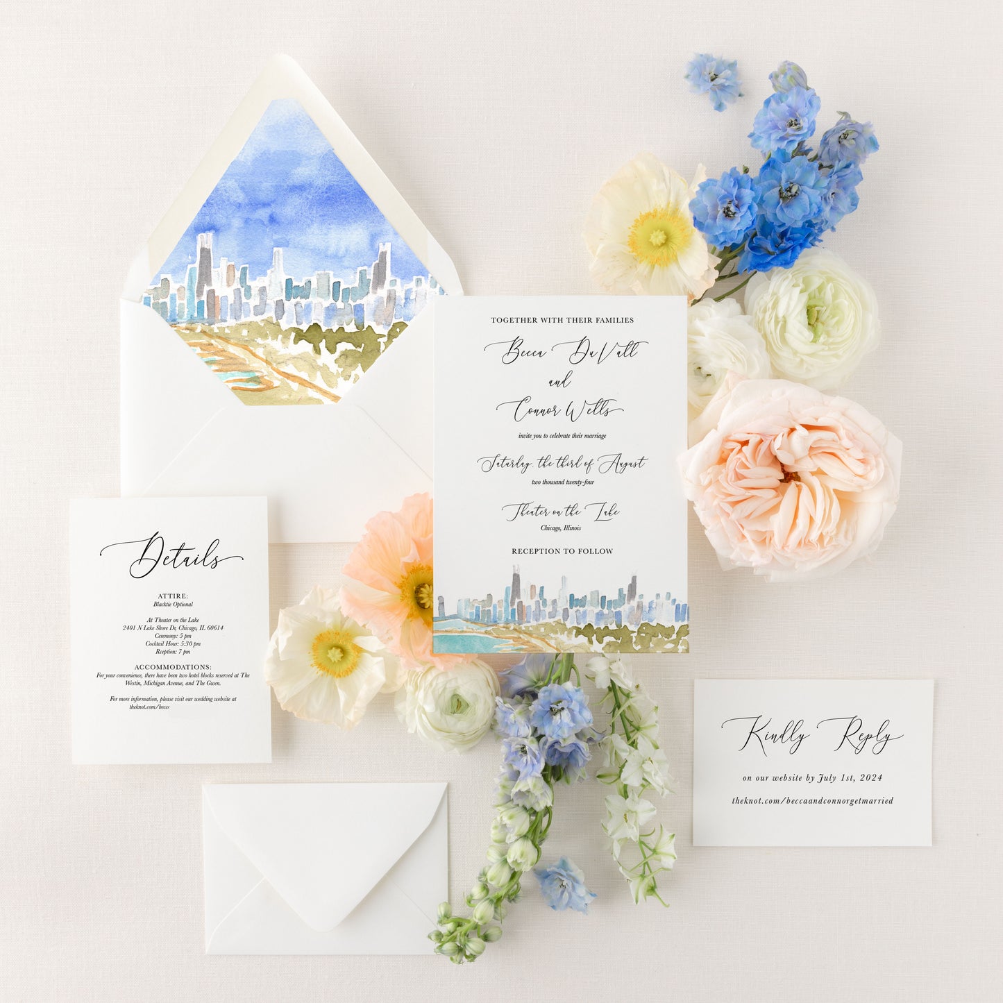 The City Collection - Chicago | Semi-Custom Watercolor Wedding Invitations