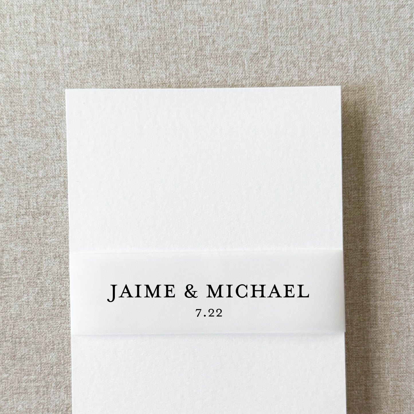 Custom wedding belly band printed with couple's names and wedding date