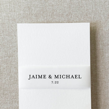 Custom wedding belly band printed with couple's names and wedding date