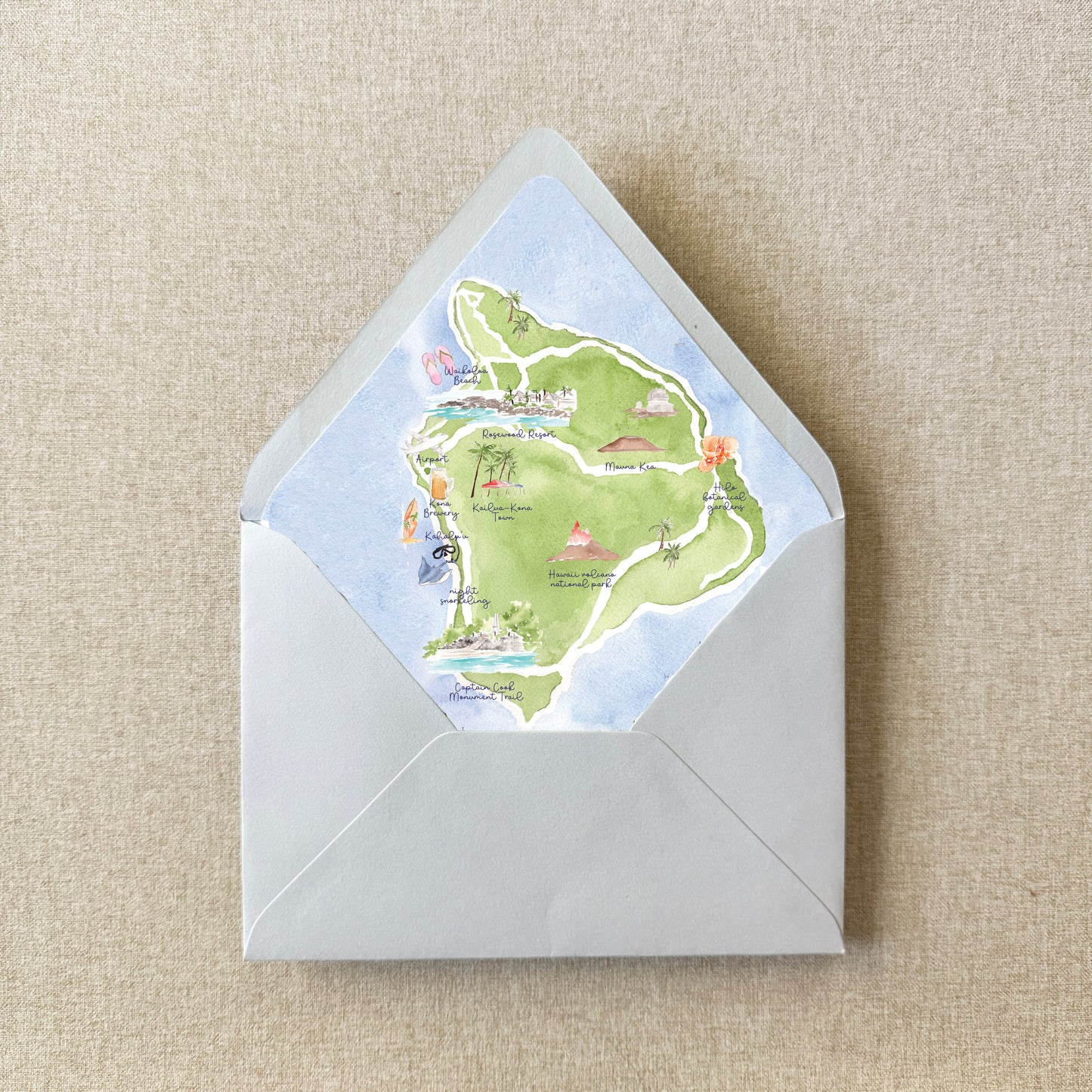 Custom Watercolor Map Envelope Liner | Set of 10 | For 5x7" Invitations
