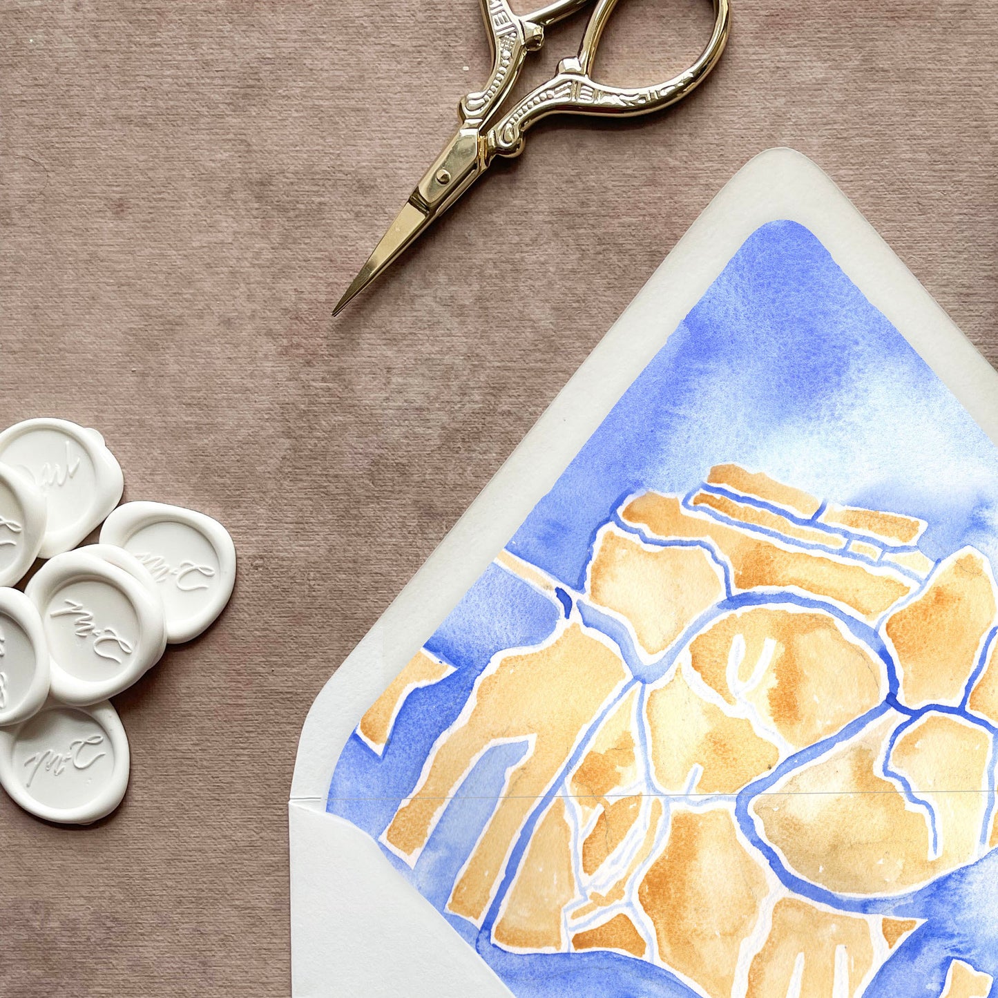 Custom Watercolor Map Envelope Liner | Set of 10