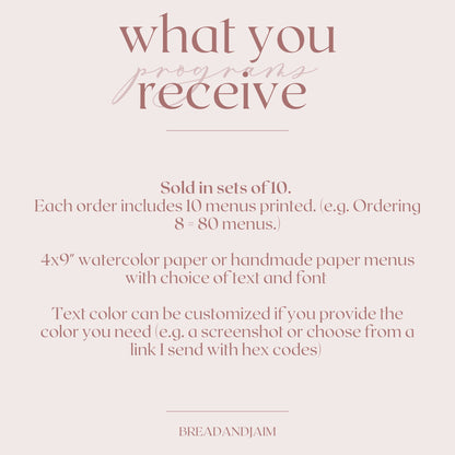 Semi-custom Watercolor Paper Wedding Program | Set of 10 | Printed