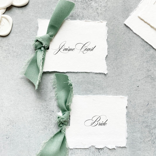 Holiday Place Card with Sage Ribbon | Set of 10 | Printed