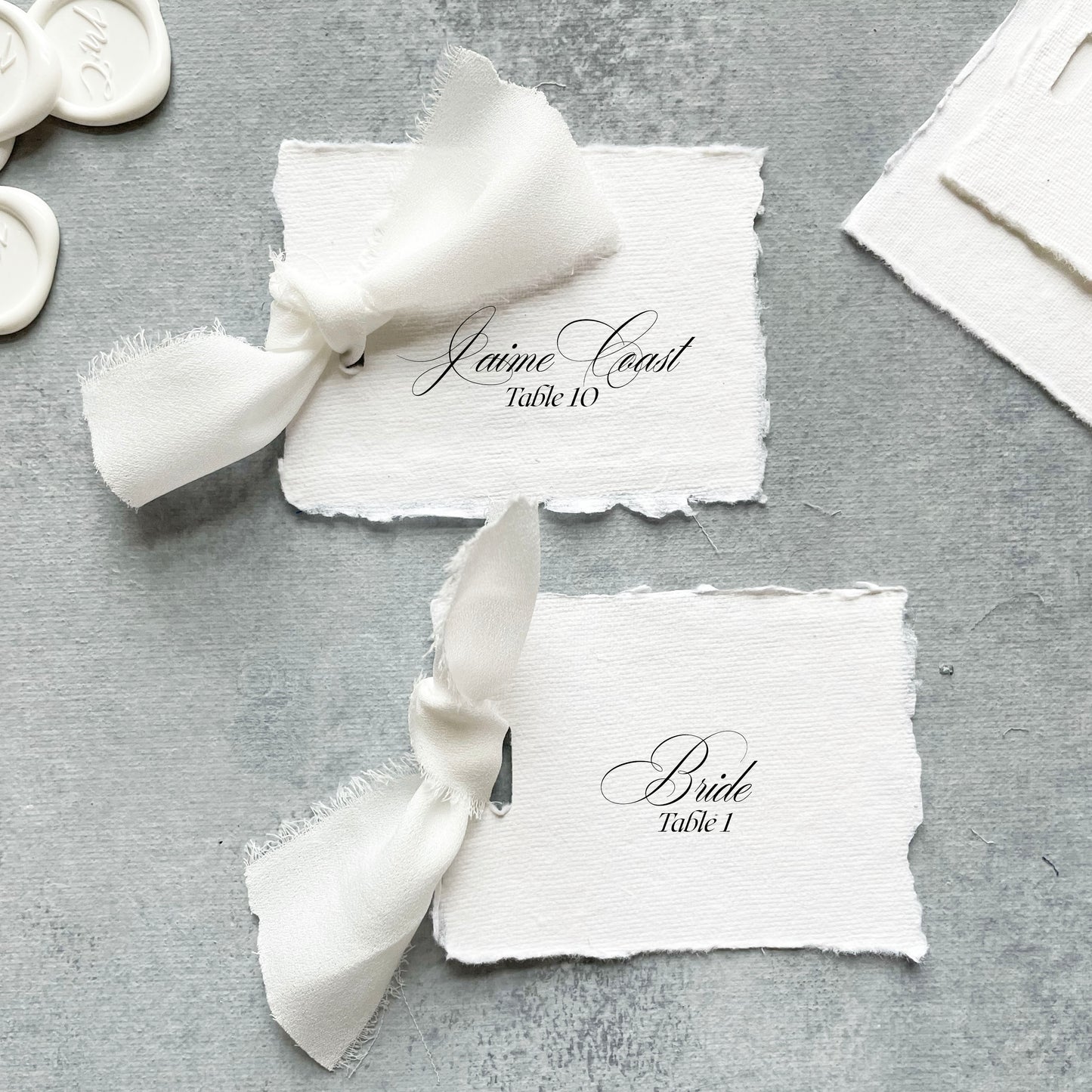 Handmade Paper Place Card with White Ribbon | Set of 10 | Printed