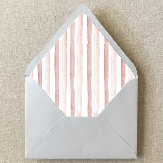 Blush Pink Stripe Envelope Liner on linen background