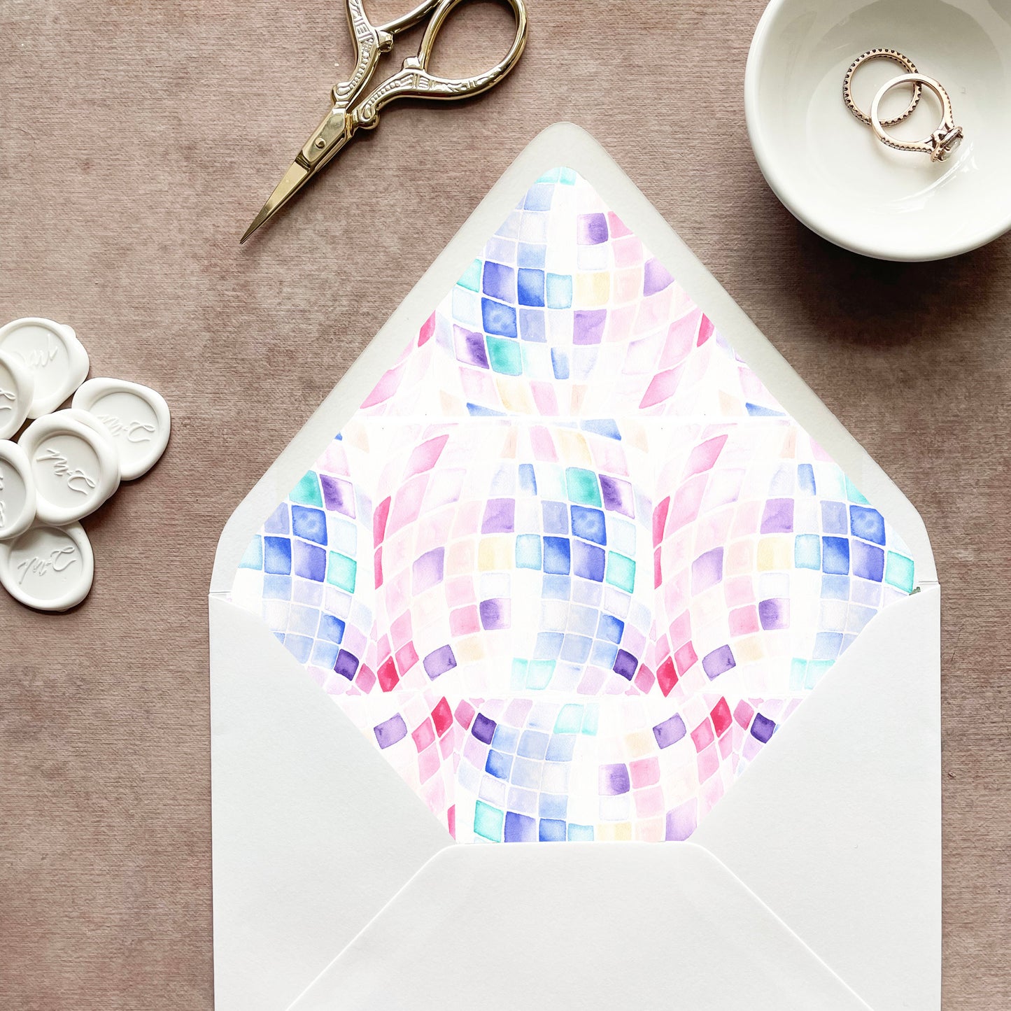 Retro Disco Ball Pattern Envelope Liner | Euro Flap | Set of 10