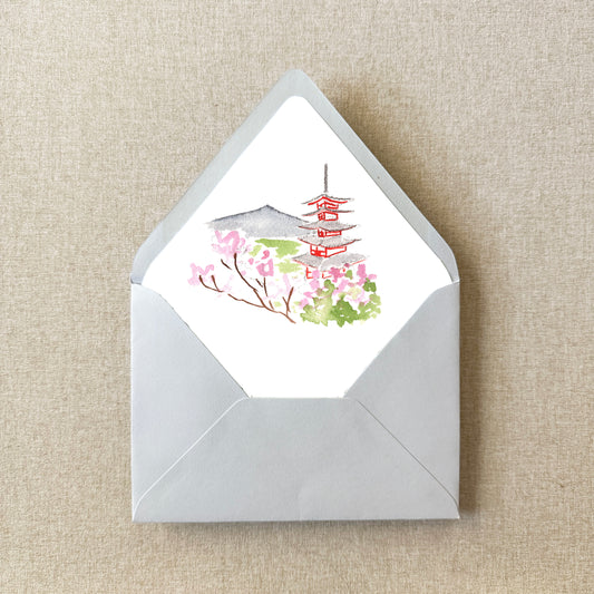Tokyo Japan Watercolor Euroflap Envelope Liner | Set of 10 | For 5x7” invitations