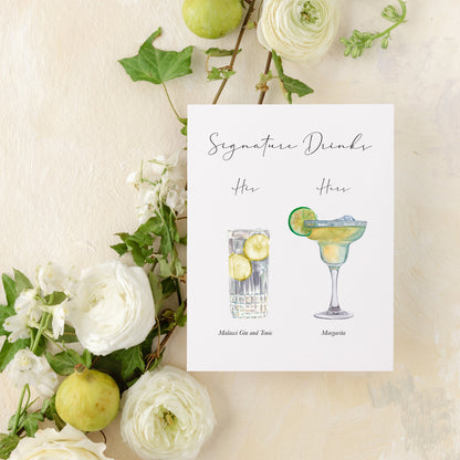 Semi-custom Watercolor Cocktail Sign - Watercolor Paper