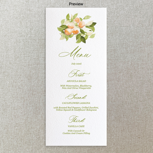 Watercolor Oranges Menu