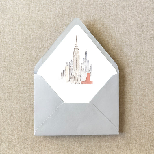 New York City Empire State Building Watercolor Euroflap Envelope Liner | Set of 10 | For 5x7” invitations
