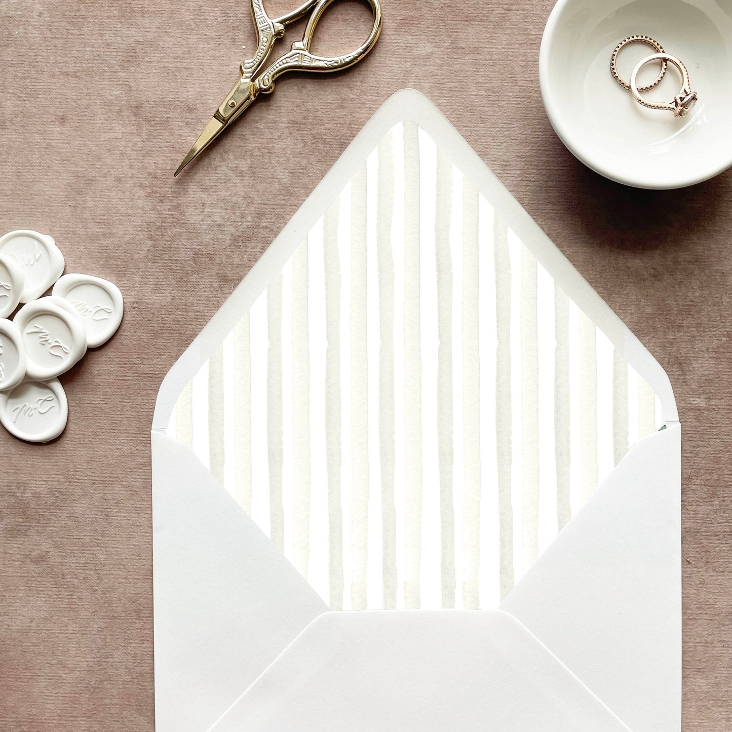 Ivory Cream Stripe Envelope Liner | Set of 10 | For 5x7” Invitations