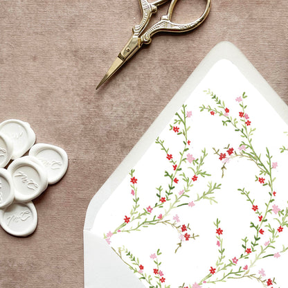 Pink and Red Floral Envelope Liner | Set of 10 | For 5x7” Invitations