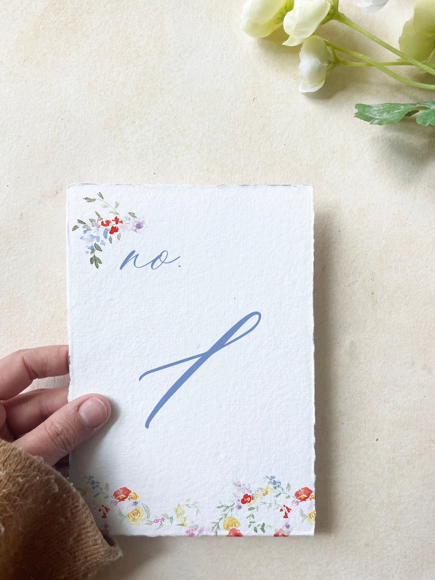 Floral Watercolor Table Numbers | Handmade Paper