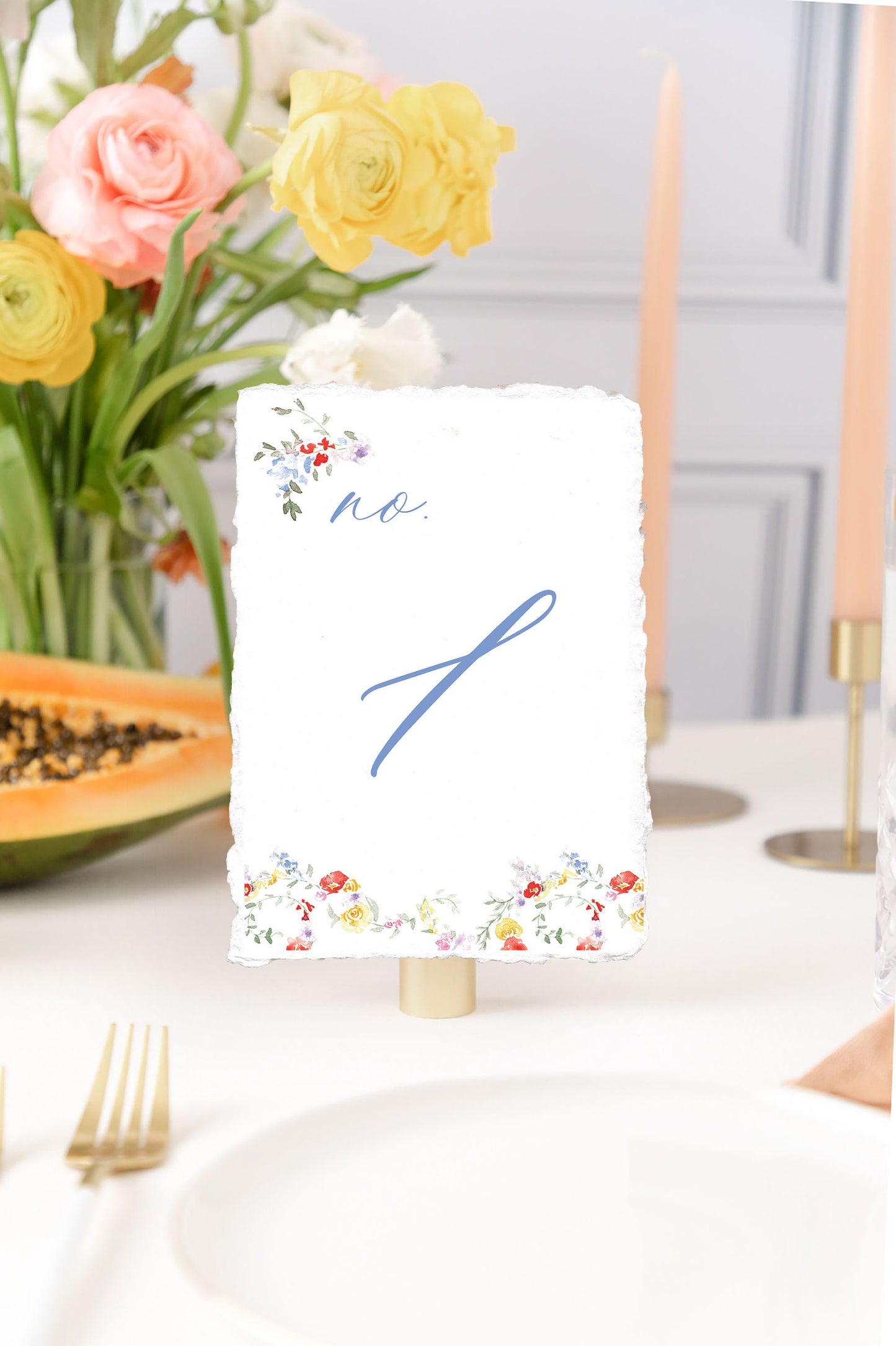 Floral Watercolor Table Numbers | Handmade Paper