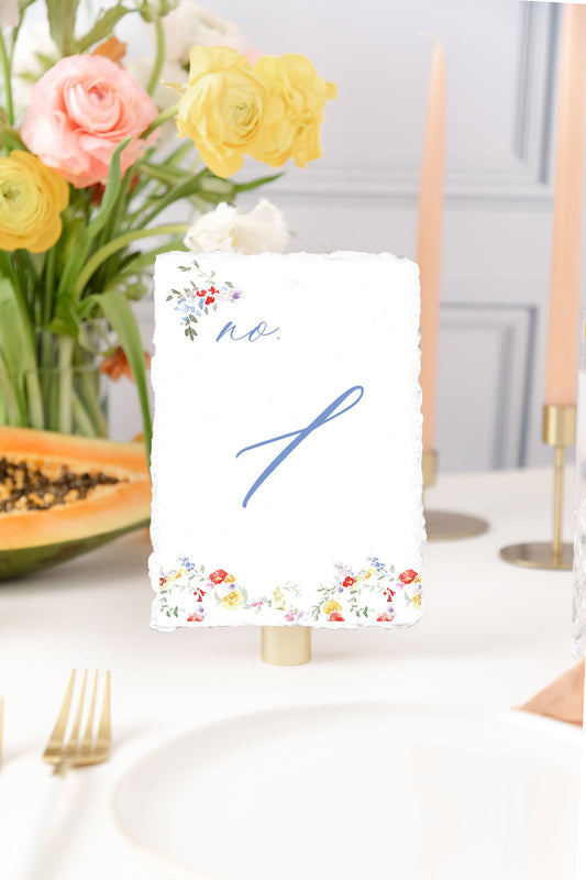 Floral Watercolor Table Numbers | Handmade Paper