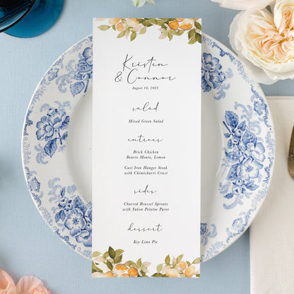 Orange Blossom Menus | Watercolor Paper | Set of 10