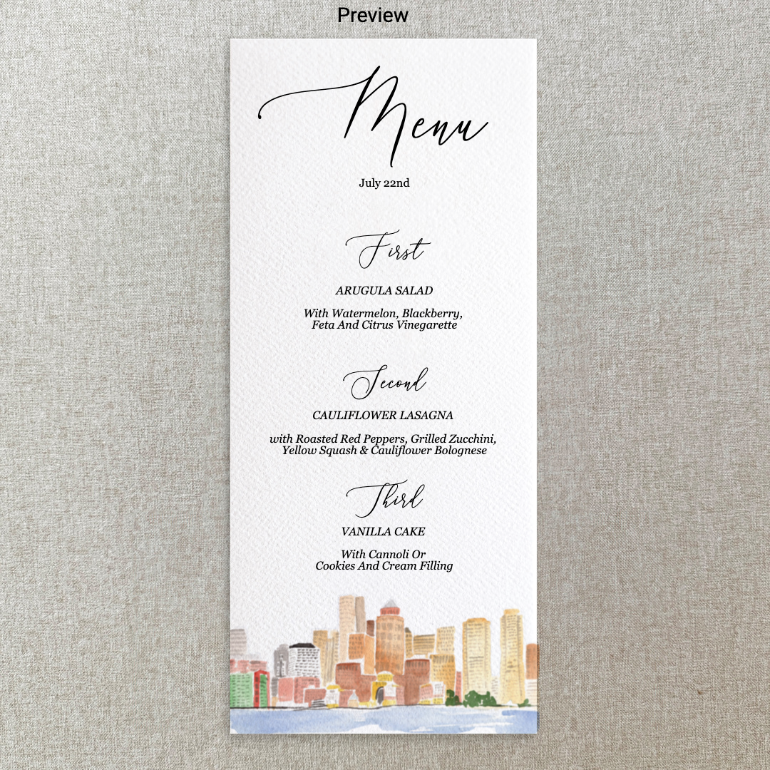 Boston Watercolor Menu