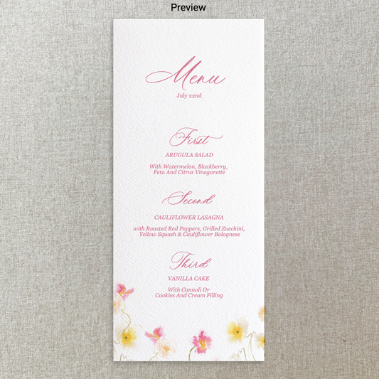 Pink and Yellow Poppies Menu