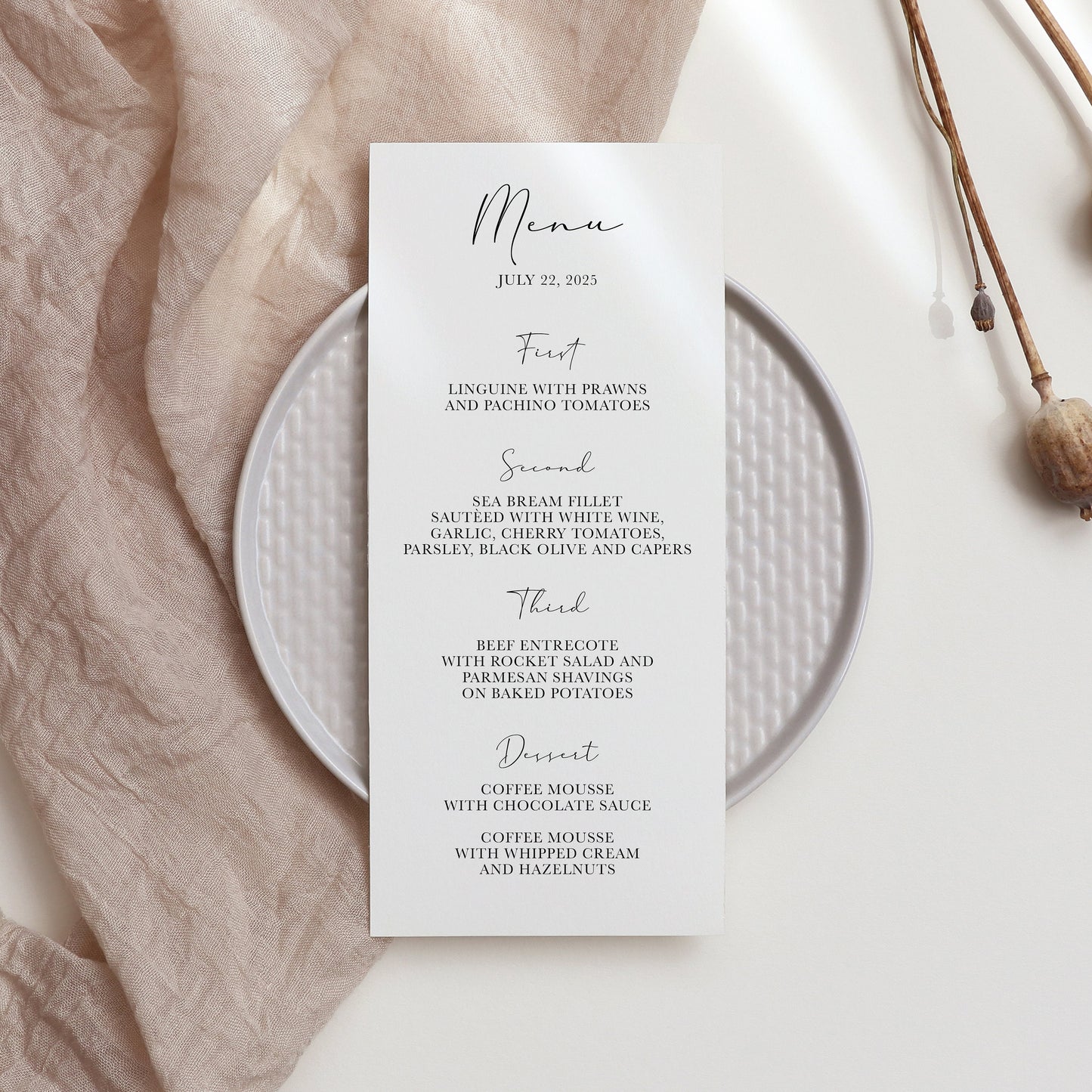 Christmas Dinner Menu Handmade Paper | Set of 10 | Printed