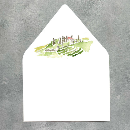 Tuscany Italy Watercolor Euroflap Envelope Liner | Set of 10 | For 5x7” invitations