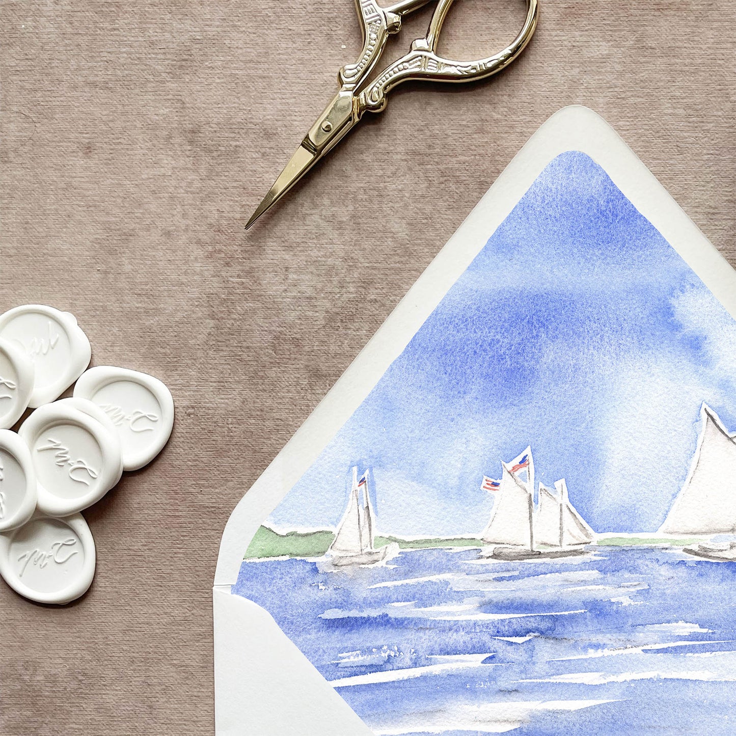 Coastal Sailboats Envelope Liner | Set of 10 | For 5x7” Invitations