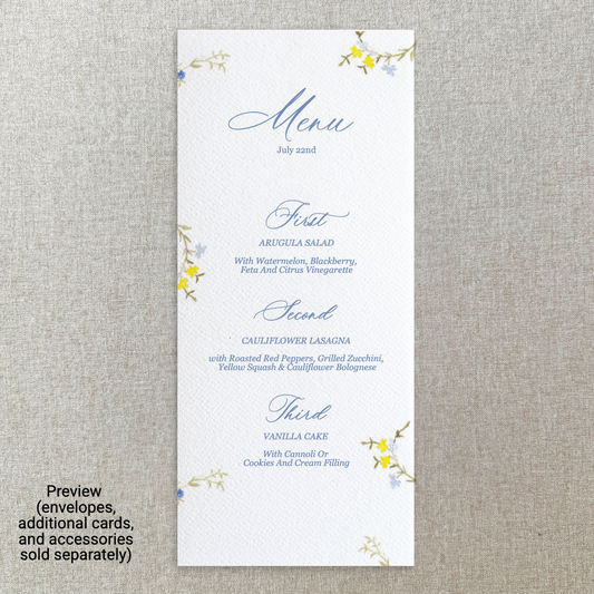 Blue and Yellow Floral Menu