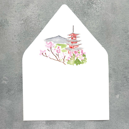 Tokyo Japan Watercolor Euroflap Envelope Liner | Set of 10 | For 5x7” invitations