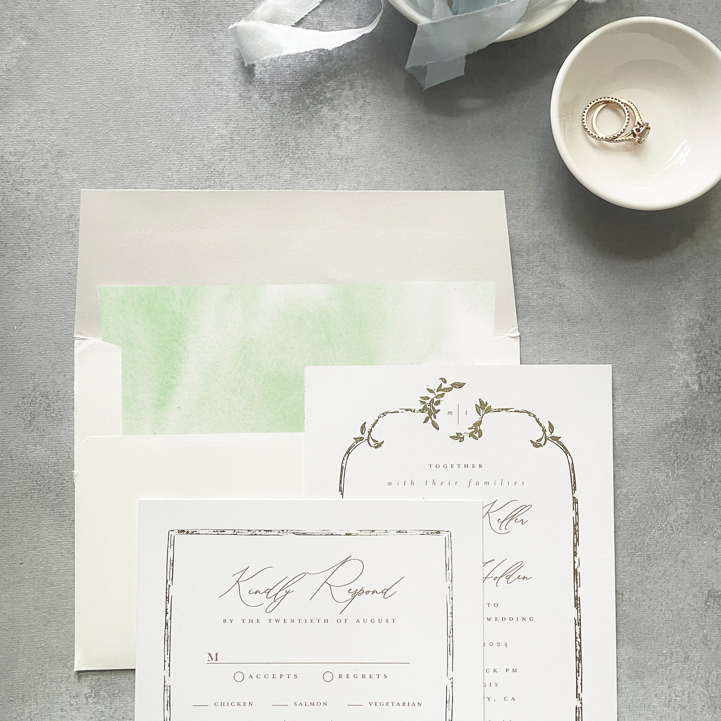 Sage Green Watercolor Envelope Liner | Square Flap | Set of 10