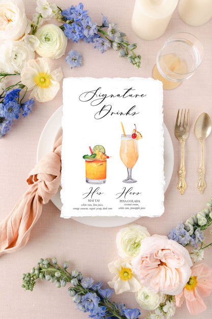 Semi-custom Watercolor Cocktail Sign - Handmade Paper With Watercolor Font