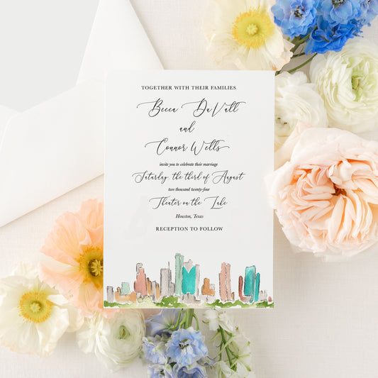 Houston Texas | Watercolor Wedding Invitations