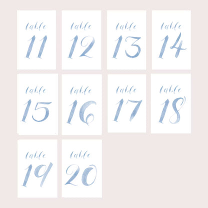 Blue Watercolor Table Numbers | Handmade Paper