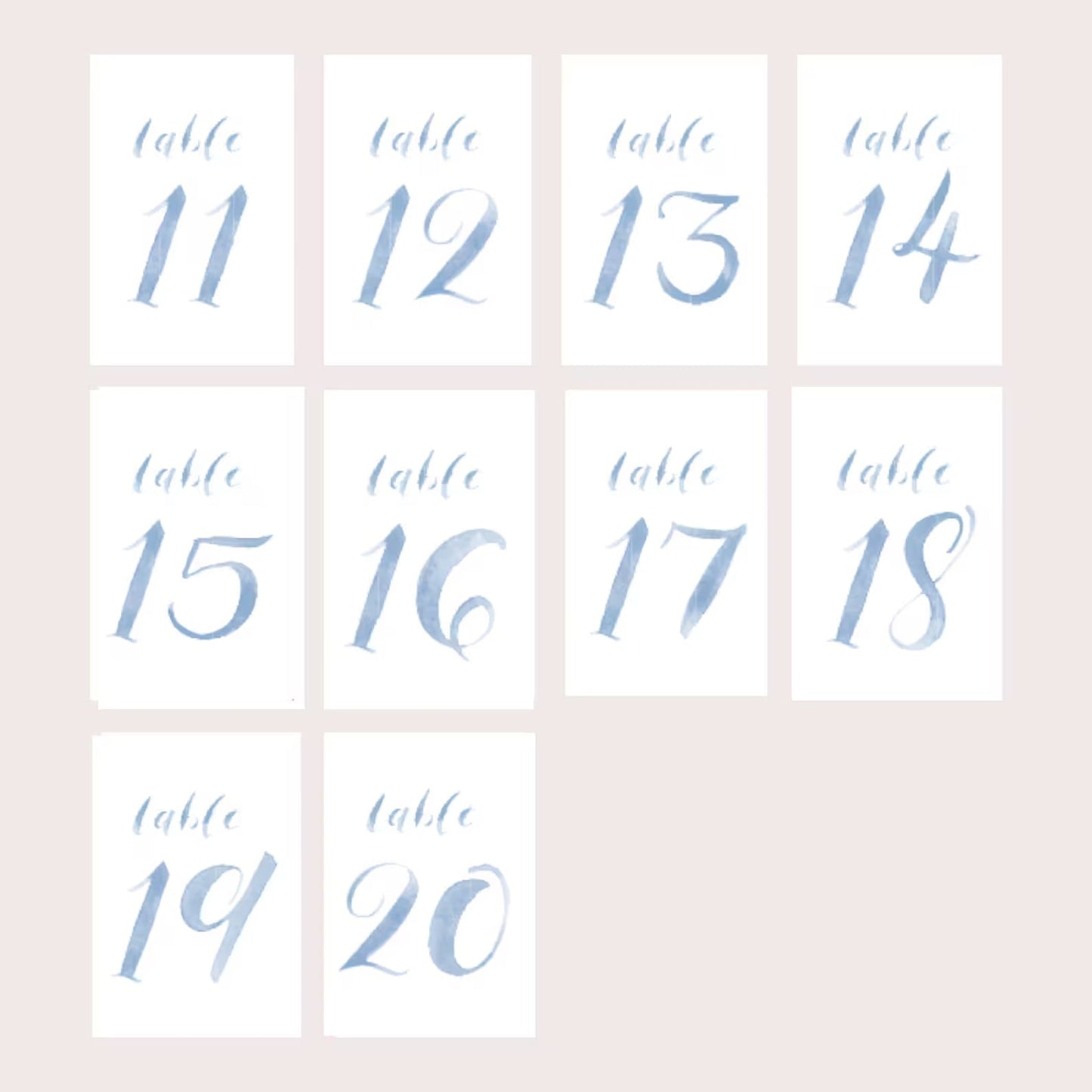 Blue Watercolor Table Numbers | Watercolor Paper