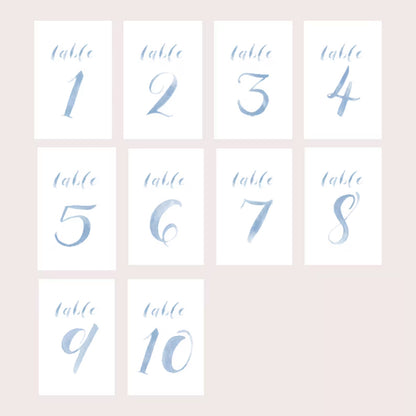 Blue Watercolor Table Numbers | Handmade Paper