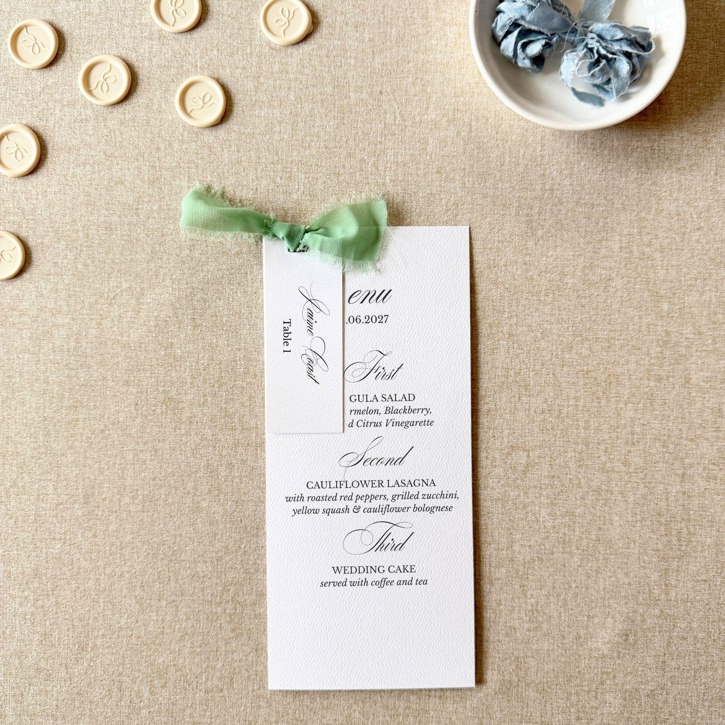 Sage Green Menus with Place Cards | Set Of 10