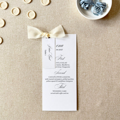 Ivory Wedding Menus with Place Cards | Set Of 10