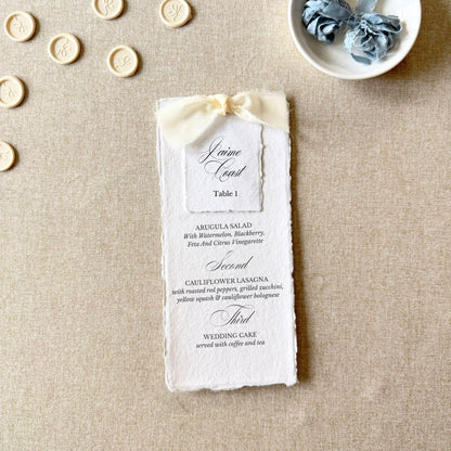 Ivory Wedding Menus with Name Cards | Handmade paper | Set Of 10