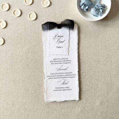 Black and White Menus with Name Cards | Handmade paper | Set Of 10