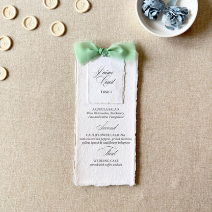 Sage Green Menus with Name Cards | Handmade paper | Set Of 10